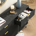 Fluted 6 Double Drawers Dresser for Bedroom, 55”Wide Modern Chest of Drawers with Deep Drawers,Curved Profile Design, Wood Drawer Organizer for Living Room, Hallway, Dark Black