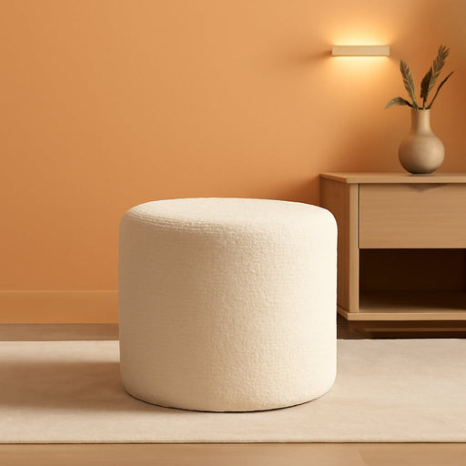 Round Ottoman Foot Rest and Boucle Pouf - High Density Sponge Filling - 17"X17"X14" Footstool for Couch Living Room - Lightweight Comfort and Charm Floor Pouf Footrest Cushion - White