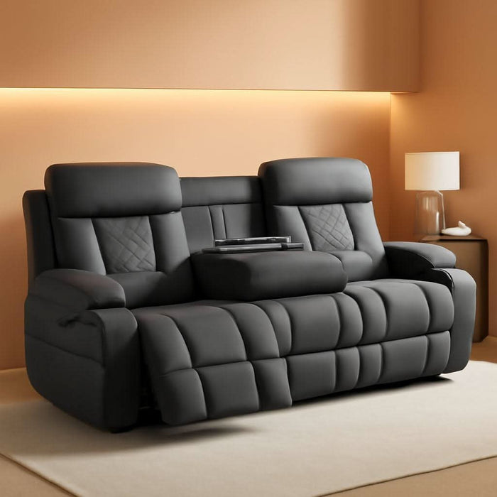 Zero Wall Hugger Power Reclining Sofa with Adjustable Headrest, Electric Reclining Couch with Drop-Down Table,Outlets, Power Loveseat Recliner Sofa for Living Room (Gray, 3 Seat)