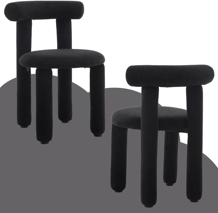 Black Modern Dining Chairs Set of 2 Barrel Boucle Dining Room Chairs Upholstered Sherpa Kitchen Chairs Small Cute