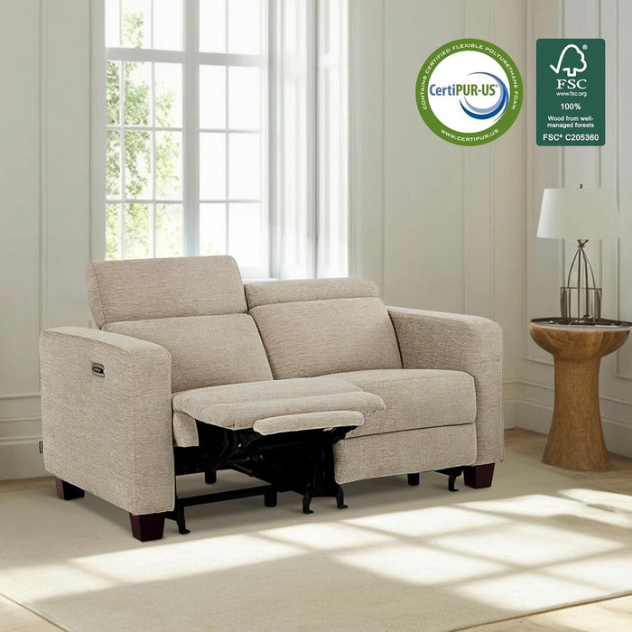 62.2'' Wall Hugger Power Loveseat Recliner Sofa with Adjustable Headrest and USB & Type C Dual Charge Ports for Living Room, Office (Fabric, HL198M1) (Beige)