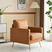 Living Room Chairs Set of 2, Brown PU Leather Accent Chair Mid Century Modern Upholstered Sofa Chairs with Arms, Gold Legs for Living Room, Bedroom, Apartment