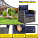 4 Piece Outdoor Patio Furniture Set, Outdoor Sectional Furniture, Wicker Sectional Conversation Sofa Set with Glass Table and Cushions (4 Piece Navy)