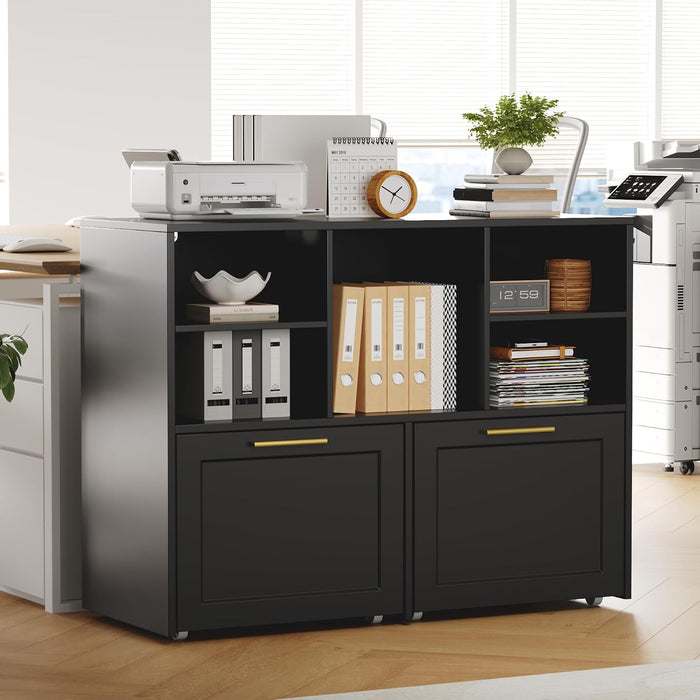 IndustrialGrade Black Lateral File Cabinet With Drawers