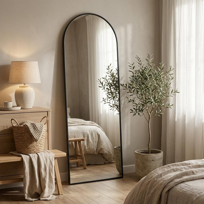 57"X18" Floor Mirror Full Length, Arched Full Length Mirror with Stand, Full Body Mirrors for Bedroom Living Room or Cloakroom Black