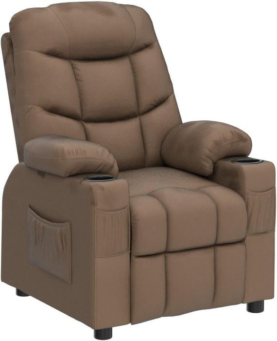 Kids Recliner Chair with Cup Holder, Adjustable Velvet Lounge Chair W/Footrest & Side Pockets for Children Boys Girls Room, Ergonomic Toddler Furniture Sofa, Kids Recliner (Brown)