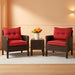 3 Piece Outdoor Patio Furniture Set, Wicker Chairs Set with Glass Top Coffee Table, Thick Cushions, All Weather Garden Lawn Poolside Backyard Porch Furniture Set for 2 (Red)
