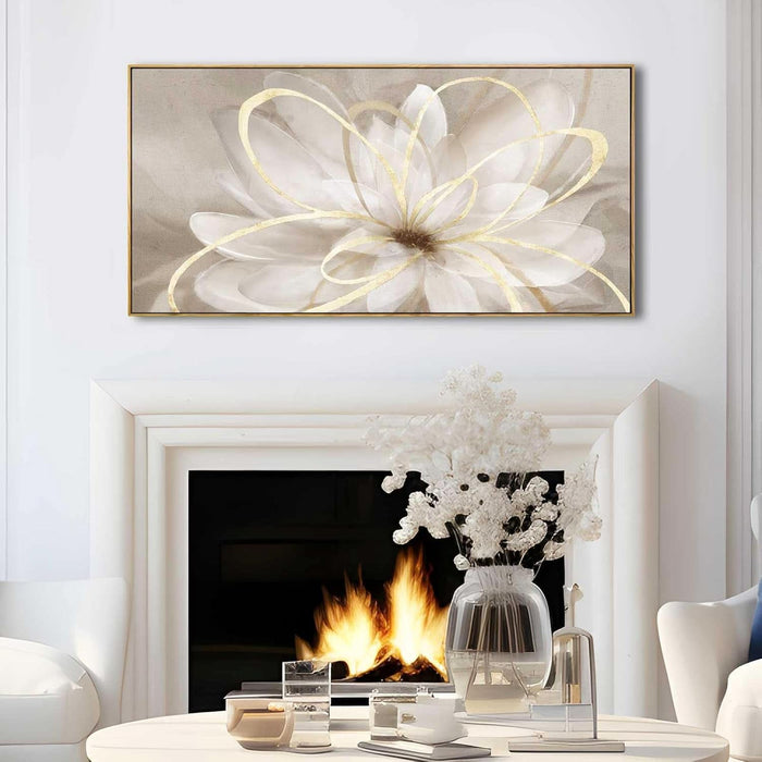 Framed Abstract Wall Art Gold Pictures Wall Decor Line Painting on Canvas 20"X 40" Contemporary Floral Artwork for Living Room Office Bedroom Aesthetic