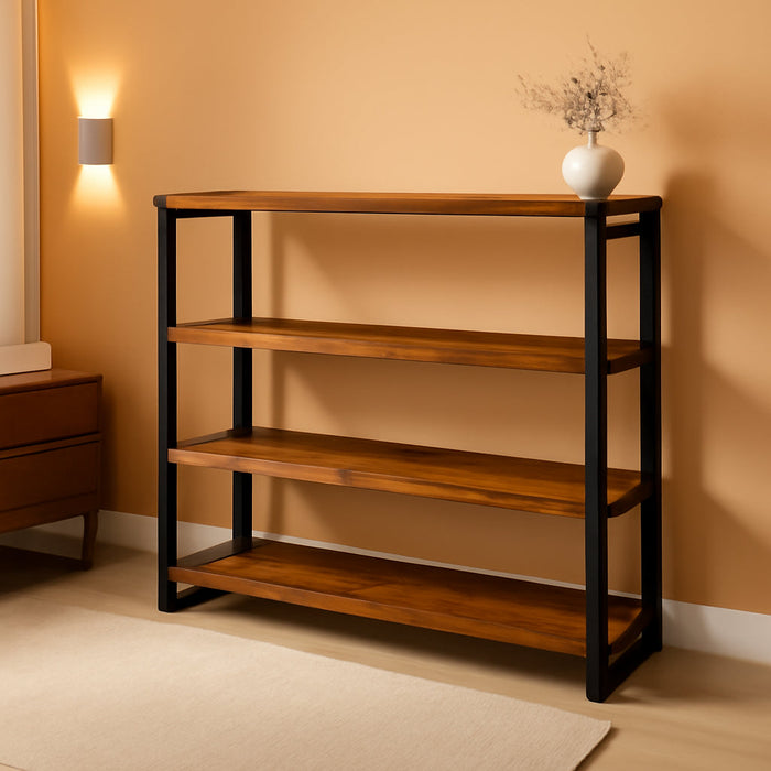 47" 4-Tier Bookshelf Rustic Wood and Metal Industrial Bookshelf for Home Office, Bedroom, Kitchen, Bathroom (Rustic Brown, 4-Tier)
