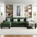 Modern U-Shape Sectional Sofa, Chenille Fabric Modular Couch, 4 Seat Oversized Sofa with Chaise for Living Room, Green