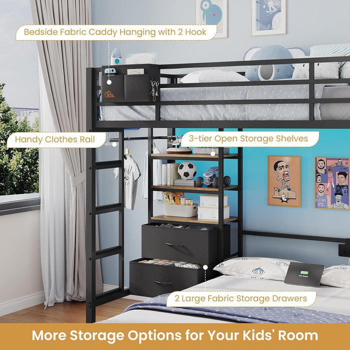 Black HeavyDuty TwinOverFullBunk Bed With Storage Drawers