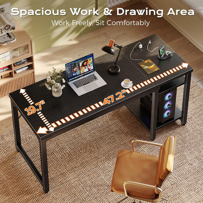 47.2'' X 19.7'' Computer Desk, Power Outlets, 0.95'' Thick Desktop