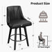 Counter Height Swivel Bar Stool, 24" Upholstered PU Leather Barstools Set of 4, Counter Stool Chair with Back & Solid Wood Legs for Kitchen Island Dining Room (Black)