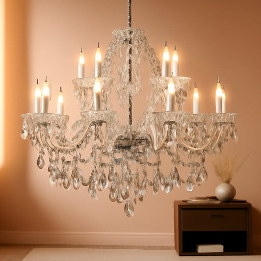 Clear K9 Crystal Chandelier 15 Light Pendant Lighting Fixture for Dining Room Living Room Bedroom Hallway Entryway Elegant Ceiling Lamp E12 Clear
