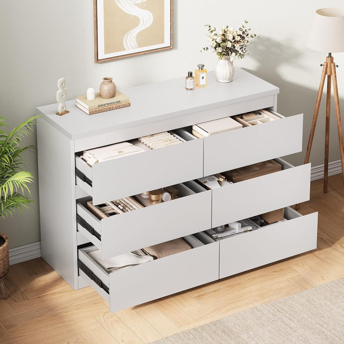 White Modern Six Drawer Dresser For BedroomStorage