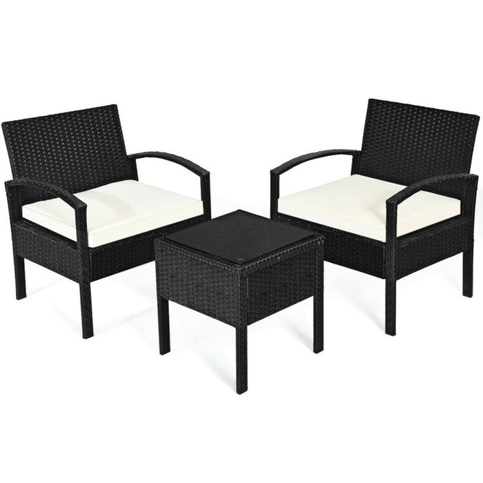 3 Pieces Outdoor Rattan Patio Conversation Set with Seat Cushions