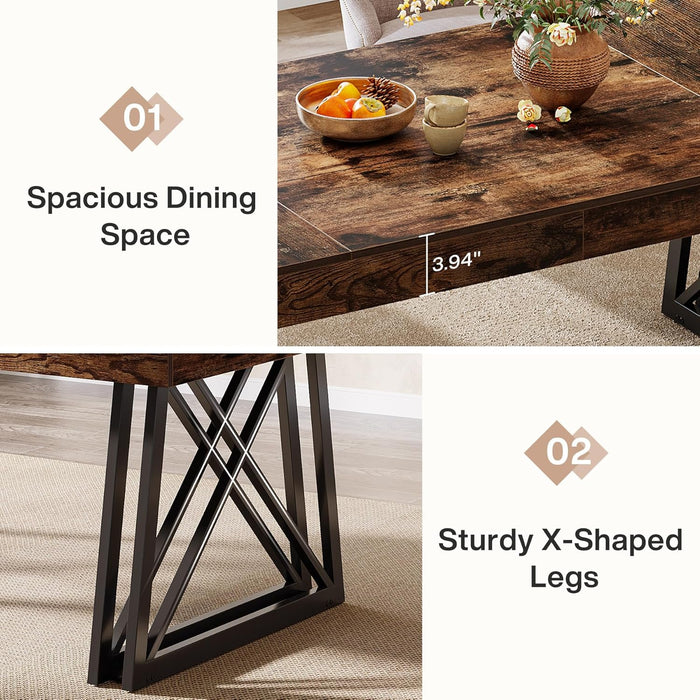 IndustrialStyle Brown Farmhouse Dining Table Metal Legs