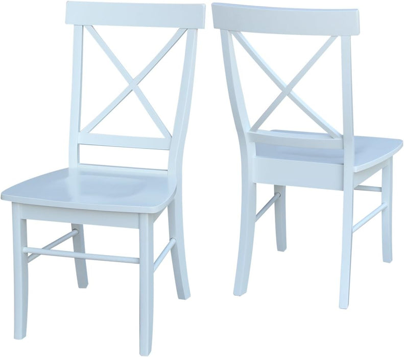 , Set of Two X-Back Dining Chairs, White , 225Lbs Wt Capacity, Solid Real Wood, Sturdy Parawood, White