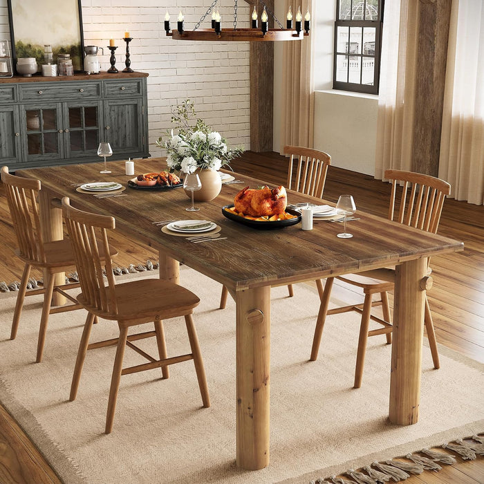 Solid Wood Dining Table for 6, 63-Inch Wooden Kitchen Table | Farmhouse Dining Room Table with with Strong Legs, Rectangle Dinner Table for Living Room, Kitchen, Rustic Brown