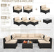 7 Pieces Outdoor PE Wicker Furniture Set Patio Rattan Sectional Conversation Sofa Set with Khaki Cushions and Glass Top Table