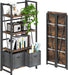 No Assembly Folding Bookshelf Storage Shelves 4 Tier Vintage Bookcase Standing Racks for Bedroom Living Room Home Office