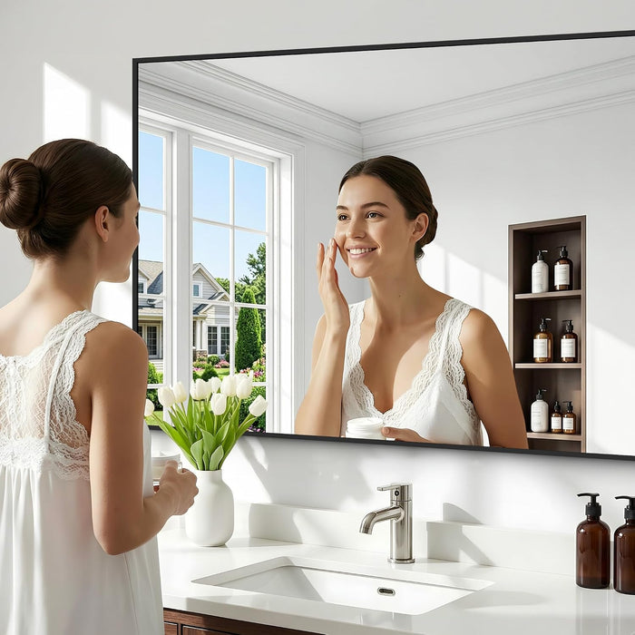 36X48 Inch Black Rectangle Mirrors for Wall, Large Bathroom Mirror for over Sink, Black Framed Rectangular Mirror for Living Room Bedroom Bathroom, Hangs Horizontally or Vertically
