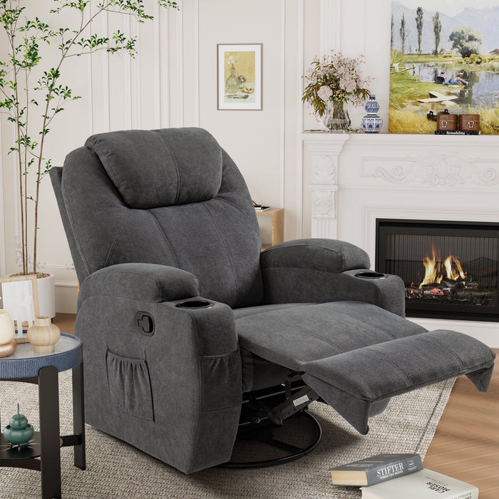 Recliner,Modern Fabric Rocking Chair with Massage,360 Degree Swivel Single Sofa Seat with Drink Holder