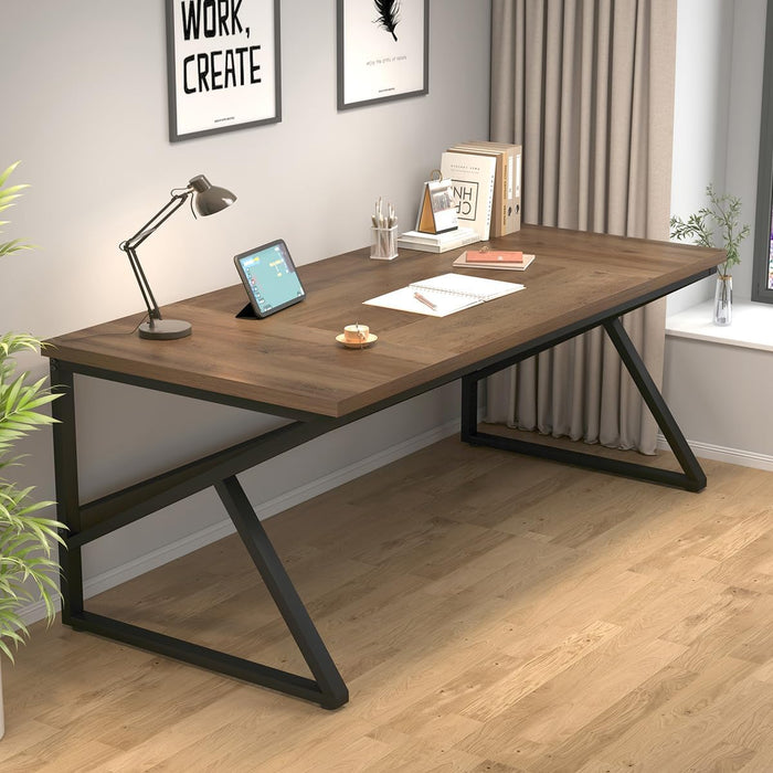 Rustic Large Home Office Desk, Modern Wood Computer Desk for Two Person