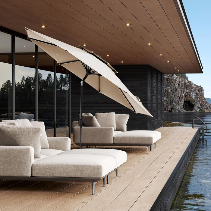Nine Foot Patio Umbrella With Tilt And Crank Beige UV Protected