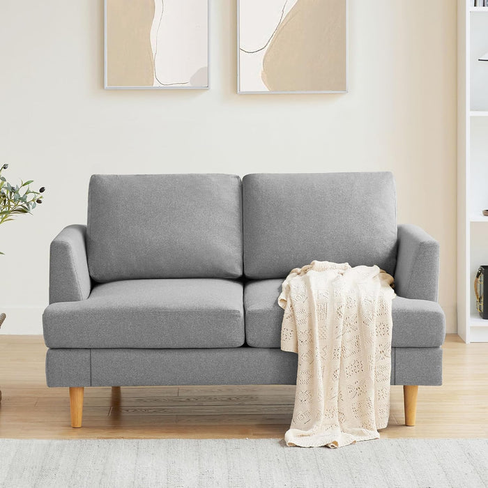 Light Grey Small Loveseat Sofa: Mid-Century Modern Style