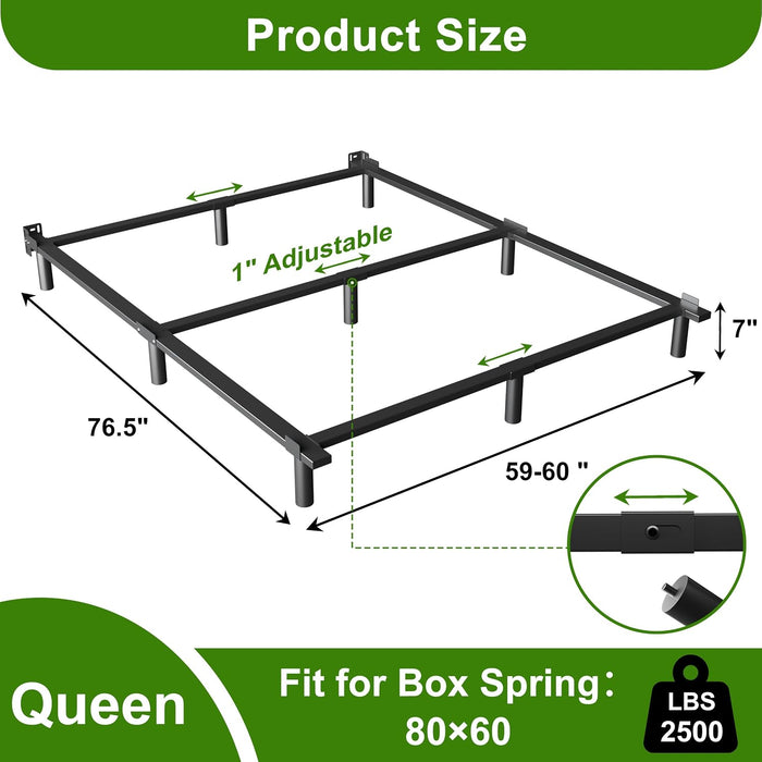 7 Inch Queen Bed Frame for Box Spring and Mattress, Black