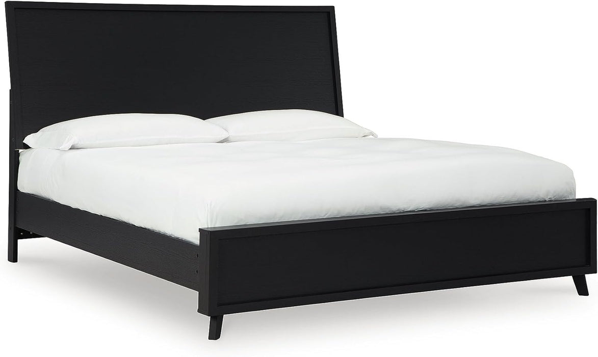 Signature Design by Ashley Danziar Modern King Panel Platform Bed with Angled Legs, Foundation or Box Spring Not Needed, Black
