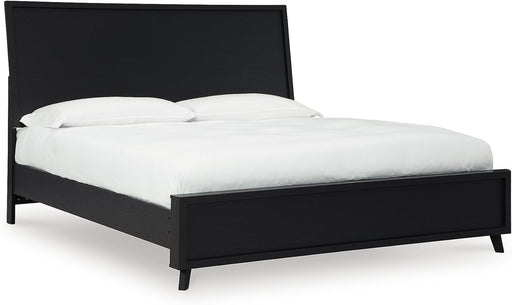 Signature Design by Ashley Danziar Modern King Panel Platform Bed with Angled Legs, Foundation or Box Spring Not Needed, Black
