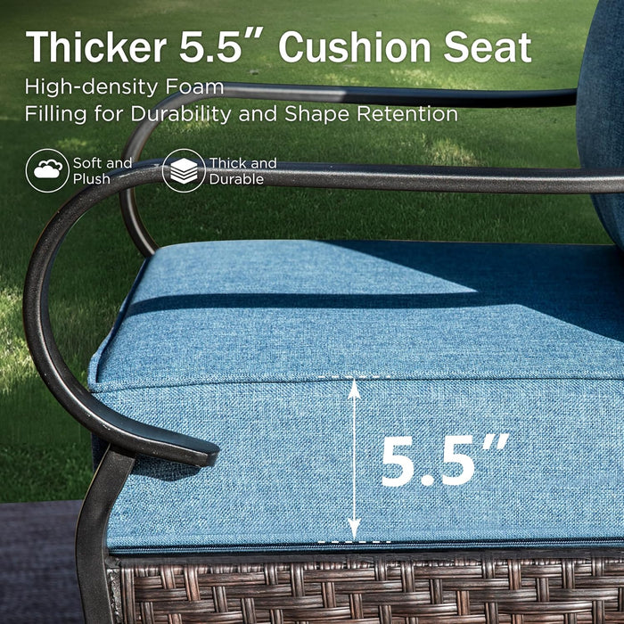 Outdoor Patio Furniture Set, Upgraded Wicker&Metal Patio Conversation Set with Waterproof Thick Cushions for Porch, Poolside, Deck, and Yard (4 Pieces,Navy)