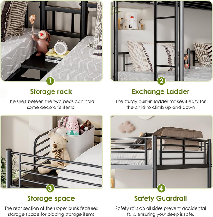 AllSteelFrame Triple Bunk Bed TwinXL Guardrails Durable