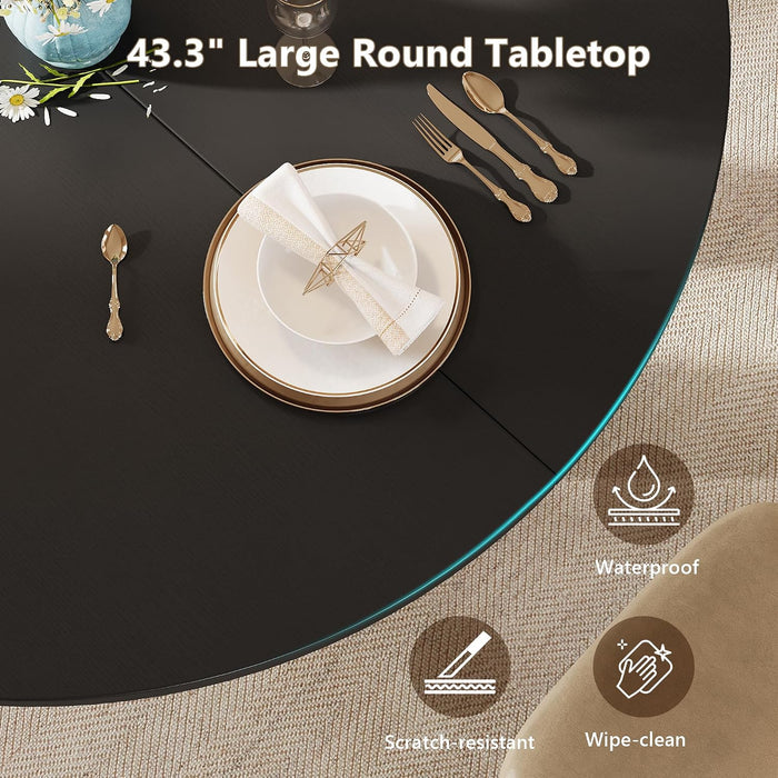 59" Extendable round Dining Table for 6-8, Kitchen Table with Sturdy Double Arc Base & Backboard Clasp Desktop, Mid-Century Modern Dinner Table, Kitchen Dining Room, Space Saving, Black
