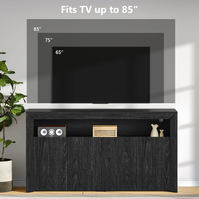 TV Stand for Tvs up to 85 Inch, Wood Entertainment Center with Open & Adjustable Storage, Mid Century Modern TV Media Console with LED Lights for Living Room, Bedroom, Dark Grey