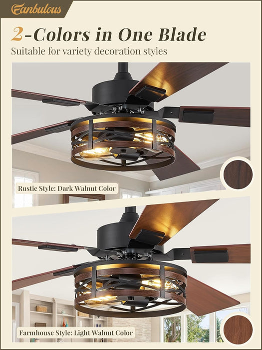 48 Inch Farmhouse Ceiling Fan Integrated Lighting