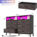 Dresser for Bedroom, 6 Drawer Dresser, Fabric Vertical Storage Tower with Fabric Bins with Open Shelves LED Light and Charging Station, Chest of Drawers for Closet Chests Organizer, Living Room, Grey