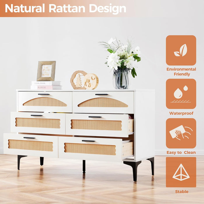 Six Drawer White Dresser With Industrial Stainless