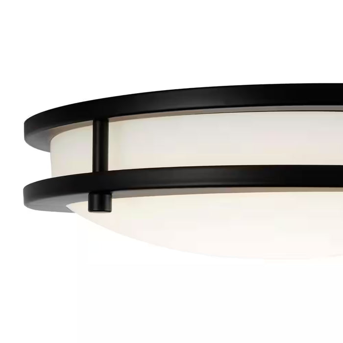 Flaxmere 12 In. Matte Black Dimmable Integrated LED Flush Mount Ceiling Light with Frosted White Glass Shade