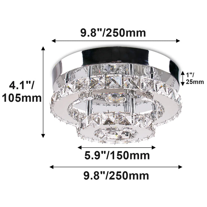 Mini Chandelier LED Crystal Ceiling Light 2 Lights Layers Flush Mounted Ceiling Light Modern Chrome Finished Pendant Lighting