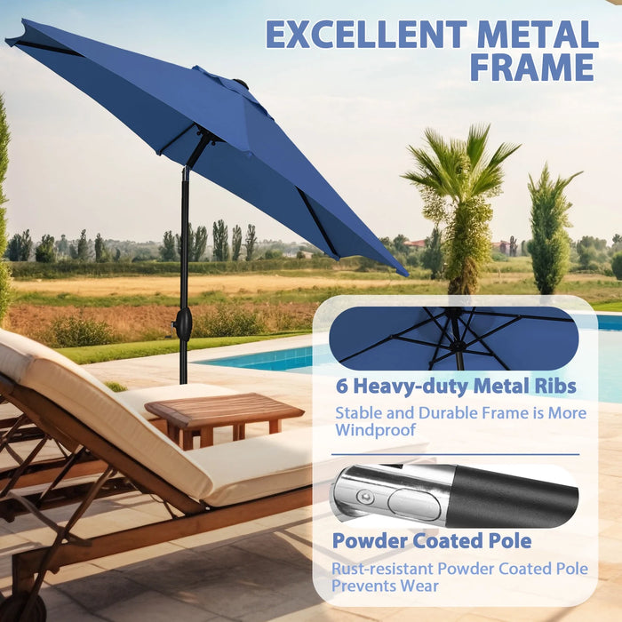 9Ft Outdoor Patio Umbrellas 6 Ribs with Tilt & Crank Patio Umbrella for Patio, Navy Blue