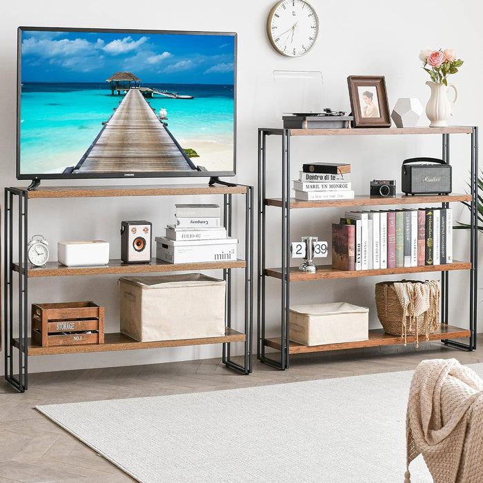 Industrial 4 Tier Bookshelf Rustic Wooden MetalFinish