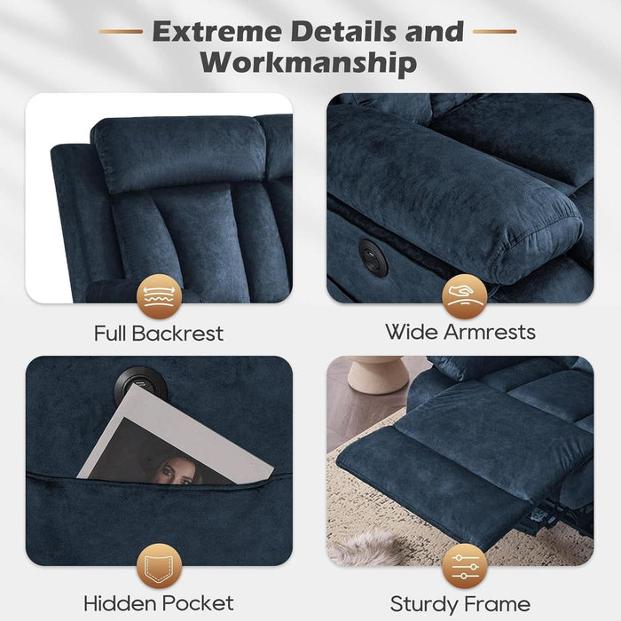 Power Reclining Sofa with Heat and Massage, Electric Reclining Couch with Drop down Table,Cup Holders, Dual Ports, Wall Hugger Recliner Sofa for Living Room,Home Theater (Blue, Sofa)
