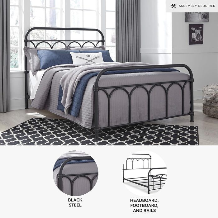 Signature Design by Ashley Nashburg Industrial Farmhouse Metal Bed, Full, Matte Black
