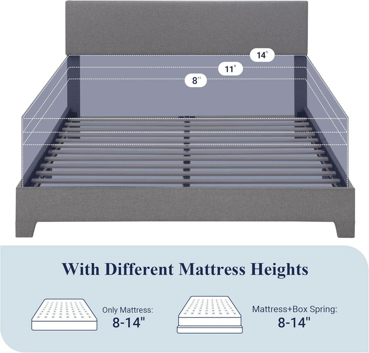 Queen Bed Frame with Upholstered Adjustable Headboard, Platform Bed with Wood Slats, Heavy Duty Mattress Foundation, No Box Spring Needed, Easy Assembly, Light Grey