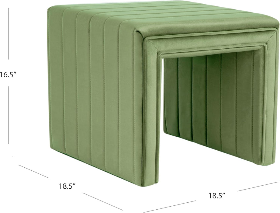 Modern Channel Tufted Velvet Ottoman Home Décor|Ottoman for Living Room & Bedroom - Green
