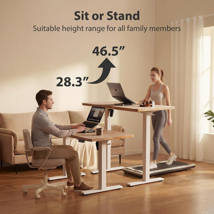 Standing Desk, 48X24 Inches Sit Stand Home Office Desk, Electric Stand up Desk, Adjustable Desk with Splice Board, White Frame/Maple Top