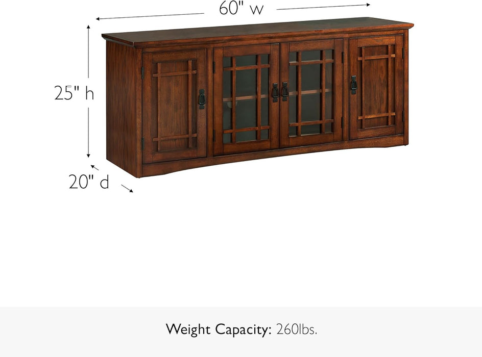 82360 Solid Wood Mission Oak Four Door TV Stand for 65" Tvs Universal TV Console Living Room Storage Shelves Entertainment Center, Mission Oak